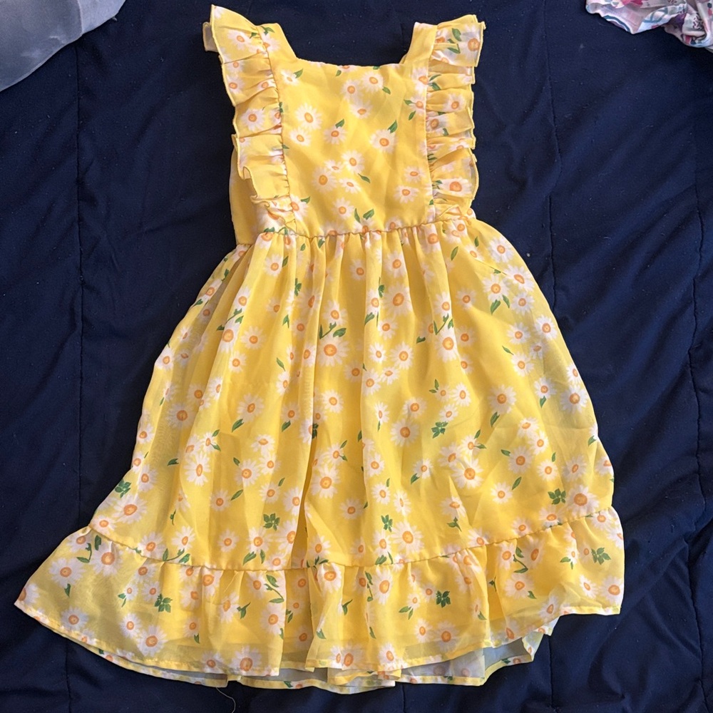 Blueberi Boulevard Yellow Daisy Ruffle Sundress